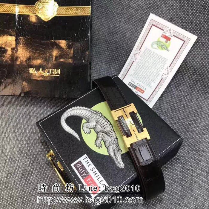 愛馬仕HERMES 進口鱷魚腹皮 精工製作 鋼材質五金件高端男士皮帶 HHG1338